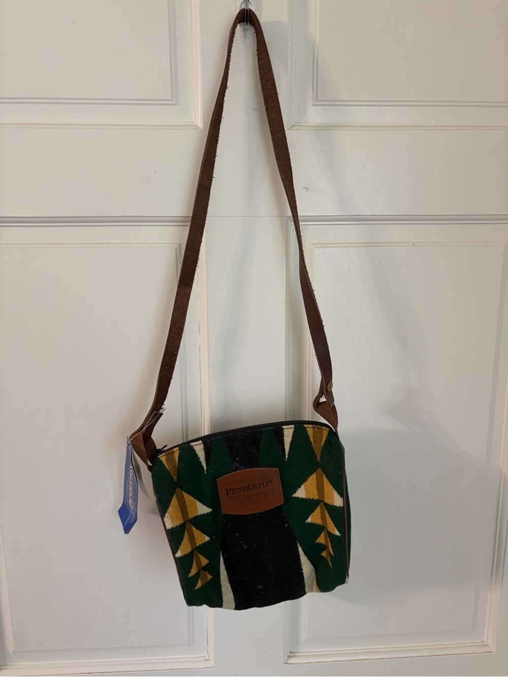 NWT VTG Pendleton Southwestern Aztec Green Yellow Geometric Wool Crossbody Bag